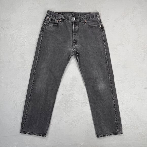 Vintage 2000 Levi's 501 Faded Black Denim Red Tab Jeans MADE IN USA Fit 34 x 29 - Picture 1 of 8